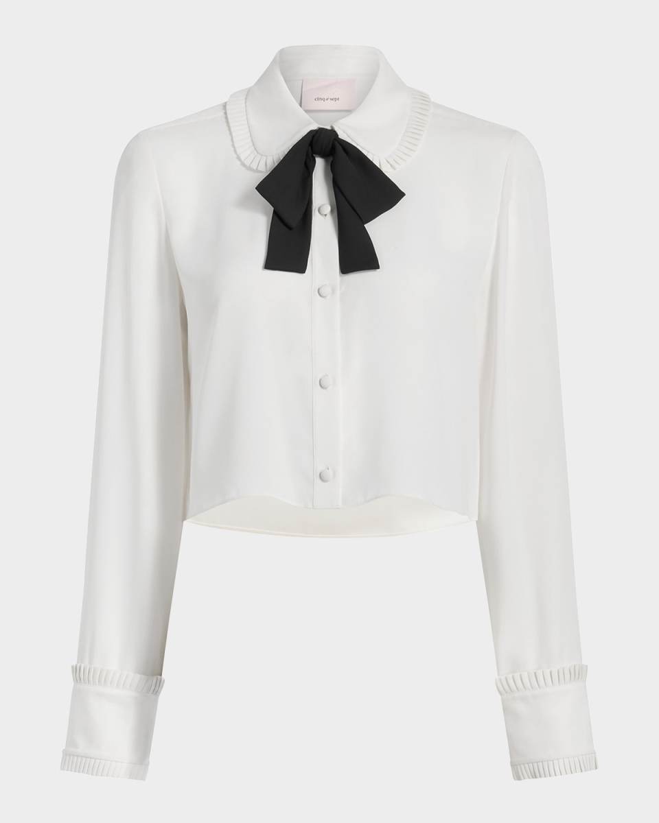 Zaida Neck-Tie Cropped Button-Front Shirt
